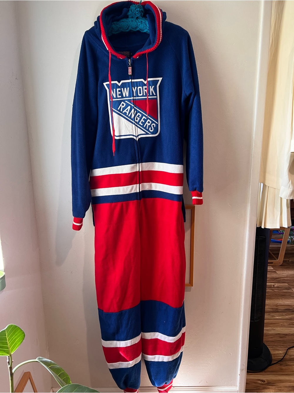 Men's Hooded New York Rangers Onesie - Navy & Red
